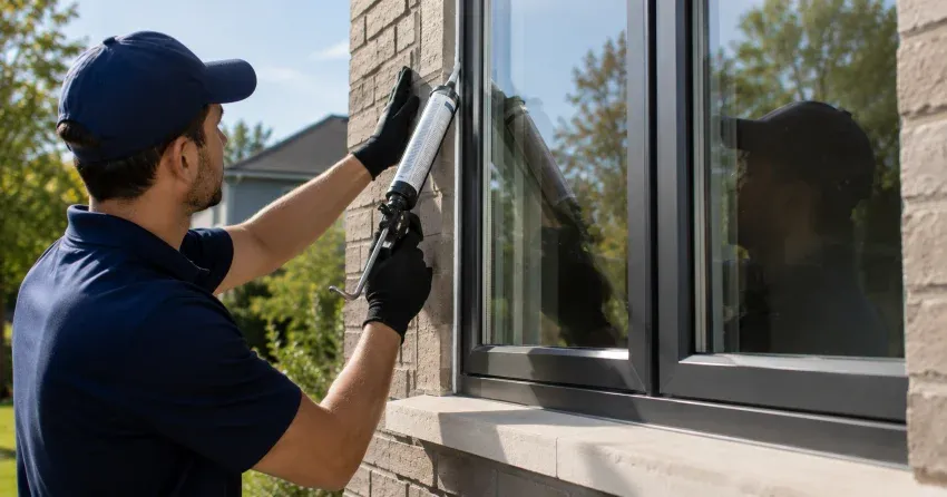 Aluminum window frame with double glazed insulated glass unit installed in a residential wall in Strange, King City