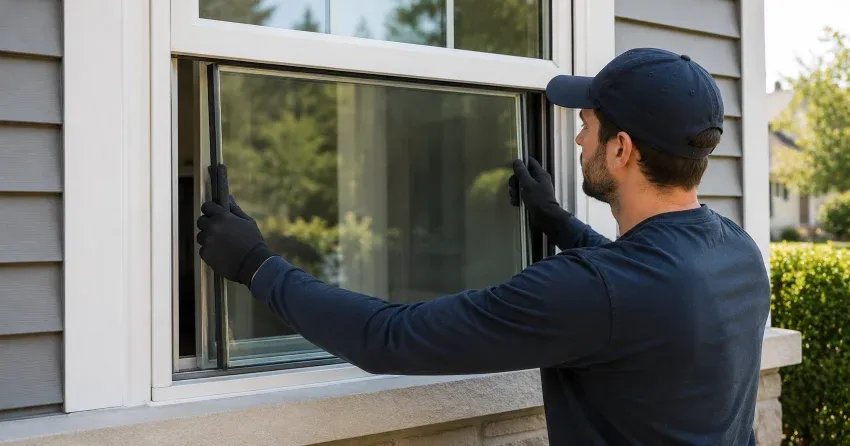 technician boarding up broken window during emergency glass repair Lloydtown, King City