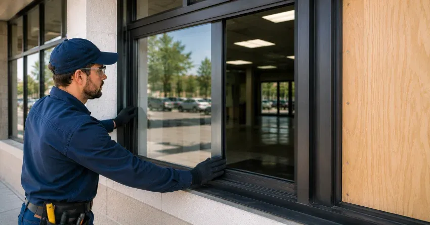 technician boarding a broken window after a break-in in Pottageville, King City
