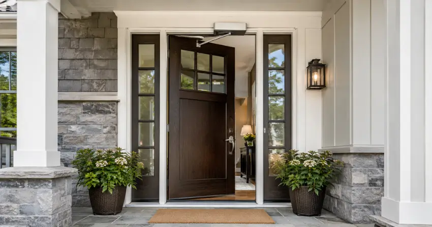 residential automatic door opener installed on exterior entry door in King City