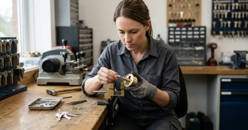 locksmith technician rekeying a deadbolt in King City