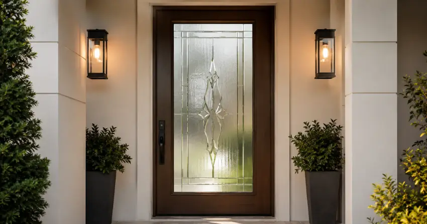 decorative frosted glass panel installed in a front door in Strange, King City