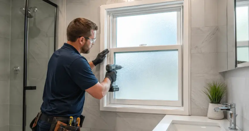 frosted glass installation bathroom window in King City